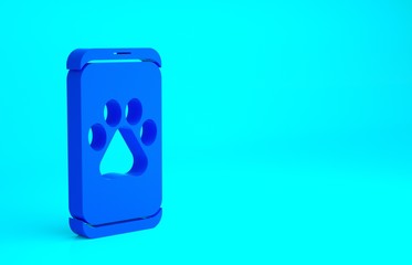 Blue Veterinary clinic symbol icon isolated on blue background. Cross hospital sign. A stylized paw print dog or cat. Pet First Aid sign. Minimalism concept. 3d illustration 3D render.