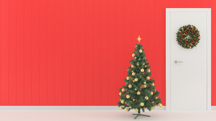 Interior with christmas tree 3d rendering minimal background 