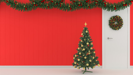 Fototapeta na wymiar Interior with christmas tree 3d rendering minimal background 