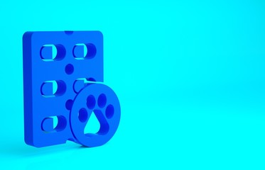 Blue Dog pill icon isolated on blue background. Prescription medicine for animal. Minimalism concept. 3d illustration 3D render.