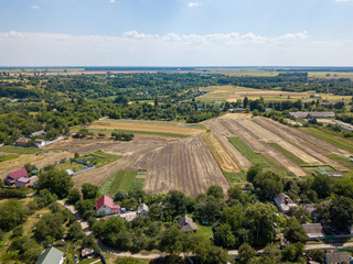 Fototapeta na wymiar Aerial drone view of Ukrainian agricultural fields.