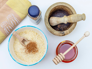 Composition with the ingredients necessary for the preparation of a dessert from the Canary...