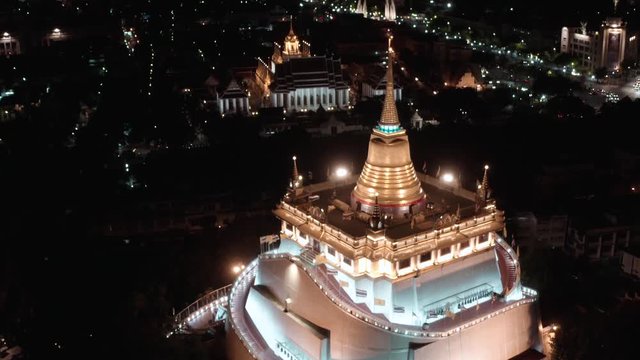 Aerial view of Wat Saket Golden Mount temple in Bangkok old town in Thailand