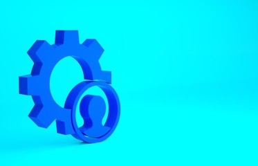 Blue Head hunting icon isolated on blue background. Business target or Employment sign. Human resource and recruitment for business. Minimalism concept. 3d illustration 3D render.