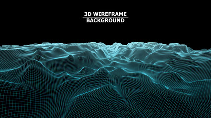 Wireframe terrain polygon landscape design. 3d rendering