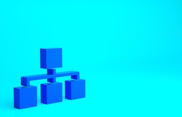 Obraz premium Blue Business hierarchy organogram chart infographics icon isolated on blue background. Corporate organizational structure graphic elements. Minimalism concept. 3d illustration 3D render.