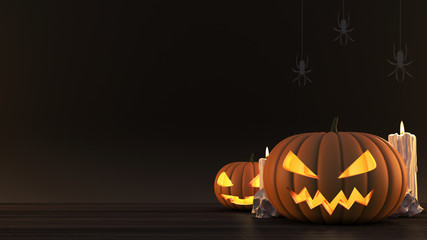 Halloween Pumpkins with lighting on dark background. 3d rendering