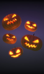 Halloween Pumpkins with lighting on dark background. 3d rendering