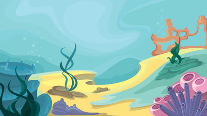 Fototapeta na wymiar Beautiful underwater landscape. Ocean floor in cartoon style.