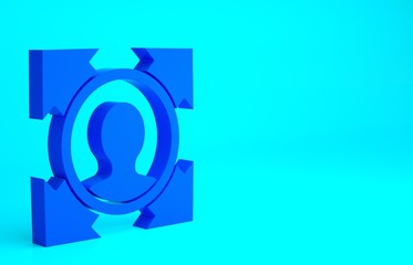 Blue Head hunting icon isolated on blue background. Business target or Employment sign. Human resource and recruitment for business. Minimalism concept. 3d illustration 3D render.