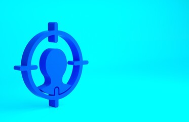 Blue Head hunting icon isolated on blue background. Business target or Employment sign. Human resource and recruitment for business. Minimalism concept. 3d illustration 3D render.