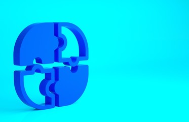 Blue Piece of puzzle icon isolated on blue background. Business, marketing, finance, template, layout, infographics, internet concept. Minimalism concept. 3d illustration 3D render.