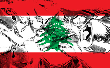 Lebanon flag with metallic reflections