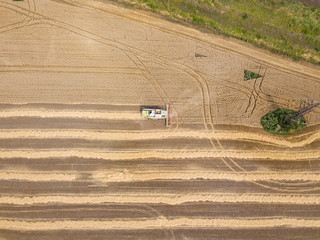 Obraz premium Aerial drone view. Harvested Ukrainian wheat field.