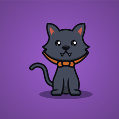 Cute black cat Halloween mascot design illustration
