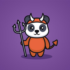 Cute panda with Halloween costume mascot design illustration