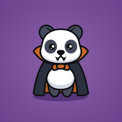 Cute panda with Halloween costume mascot design illustration