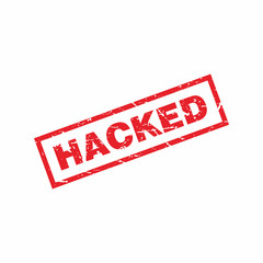 Abstract Red Grungy Hacked Rubber Stamps Sign Illustration Vector, Hacked Text Seal, Mark, Label Design Template