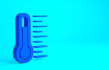 Blue Meteorology thermometer measuring icon isolated on blue background. Thermometer equipment showing hot or cold weather. Minimalism concept. 3d illustration 3D render.