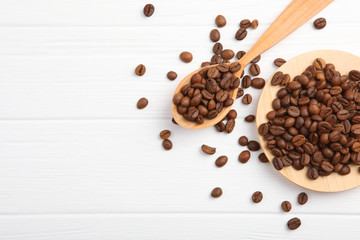 coffee beans on a colored background. Place to insert text, minimalism
