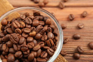 coffee beans on a colored background. Place to insert text, minimalism
