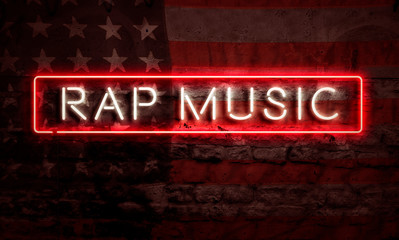 American Rap Music Neon Sign Art On Brick Wall