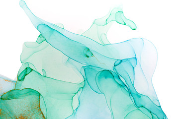 Alcohol ink blue and green abstract background. Ocean style watercolor texture.