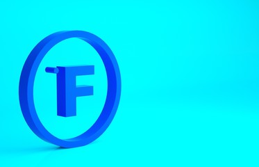 Blue Fahrenheit icon isolated on blue background. Minimalism concept. 3d illustration 3D render.
