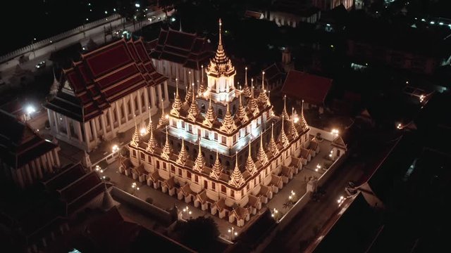 Aerial view of Loha Prasat temple in Bangkok old town in Thailand
