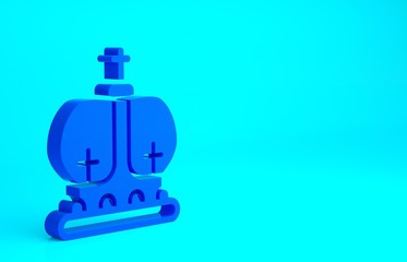 Blue British crown icon isolated on blue background. Minimalism concept. 3d illustration 3D render.