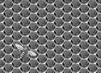 Cotton fabric A honeycomb seamless tiling background pattern with bumble bee