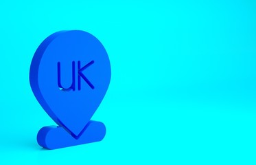 Blue Location England icon isolated on blue background. Minimalism concept. 3d illustration 3D render.