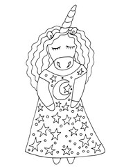 Cute cartoon Unicorn for coloring book or page