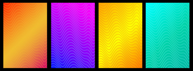 Set of vertical gradient trend backgrounds with graphic lines.