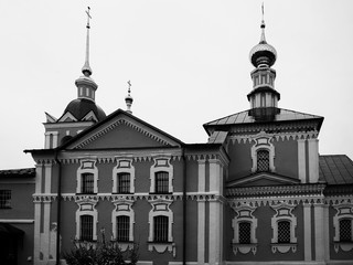 Obraz premium black and white photo of old stone Russian Orthodox churches in Suzdal
