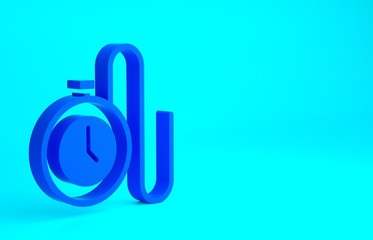 Blue Watch with a chain icon isolated on blue background. Minimalism concept. 3d illustration 3D render.