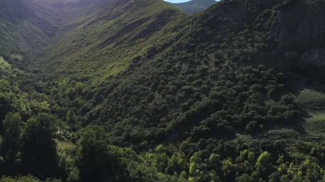 Mountain landscape in valley. El Bierzo. Leon,Spain. Aerial Drone Footage
