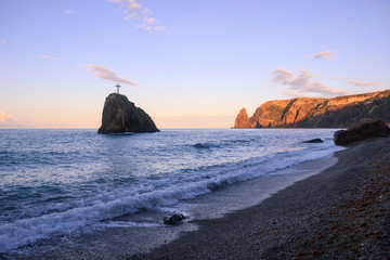 View from the coast of the Fiolent of the Crimean peninsula on the protruding rocks.