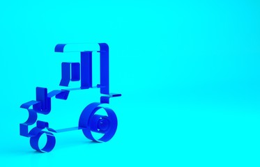 Blue Tractor icon isolated on blue background. Minimalism concept. 3d illustration 3D render.