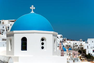 Fototapeta na wymiar Oia traditional church dome, Santorini Greece
