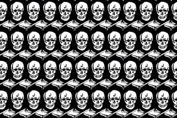 seamless pattern with black and white skulls and crossbones
