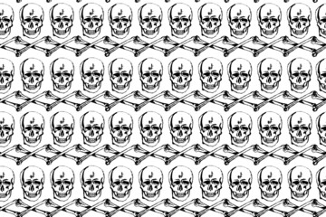 vector black and white skull and crossbones seamless pattern