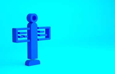 Blue Road traffic sign. Signpost icon isolated on blue background. Pointer symbol. Street information sign. Direction sign. Minimalism concept. 3d illustration 3D render.