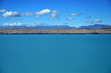 Mountain lake clouds and view of New Zealand in spring season