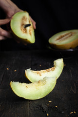Sweet sugary yellow cut  melon 