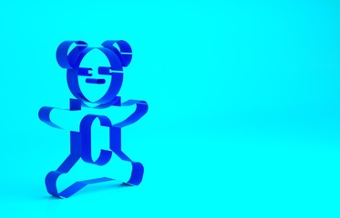 Blue Teddy bear plush toy icon isolated on blue background. Minimalism concept. 3d illustration 3D render.