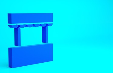 Blue Ticket box office icon isolated on blue background. Ticket booth for the sale of tickets for attractions and sports. Minimalism concept. 3d illustration 3D render.