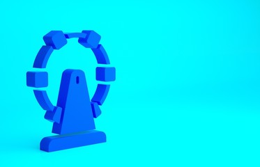 Blue Ferris wheel icon isolated on blue background. Amusement park. Childrens entertainment playground, recreation park. Minimalism concept. 3d illustration 3D render.