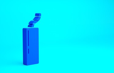 Blue Detonate dynamite bomb stick and timer clock icon isolated on blue background. Time bomb - explosion danger concept. Minimalism concept. 3d illustration 3D render.