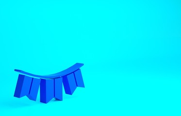 Blue Carnival garland with flags icon isolated on blue background. Party pennants for birthday celebration, festival decoration. Minimalism concept. 3d illustration 3D render.